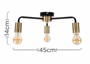 Connell 3 Way Ceiling Light in Antique Brass and Black